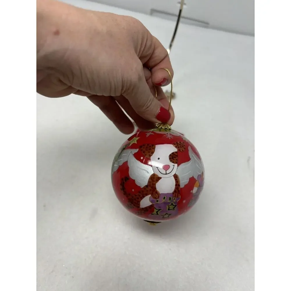 Pier 1 Li Bien Cats and Dogs Christmas Ornament 2010 Red‎ Round Kitty Puppy